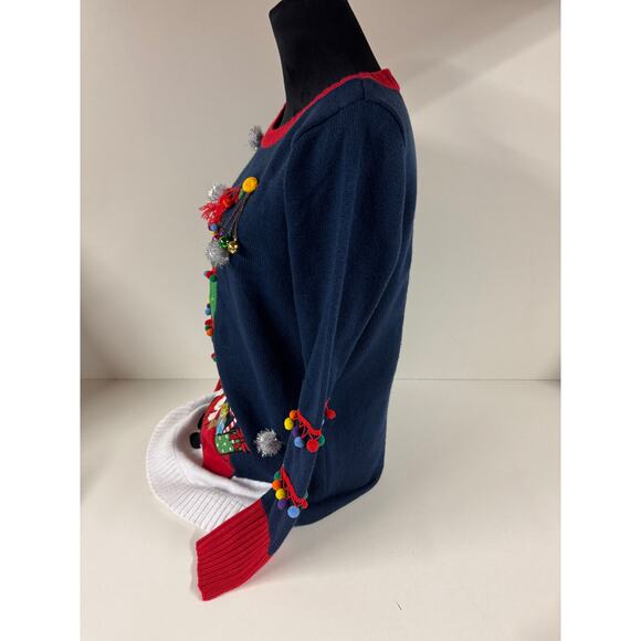 Holiday Time. Women’s Sz M (8-10) Ugly Christmas Santa Tree Light Up Sweater - Picture 2 of 14